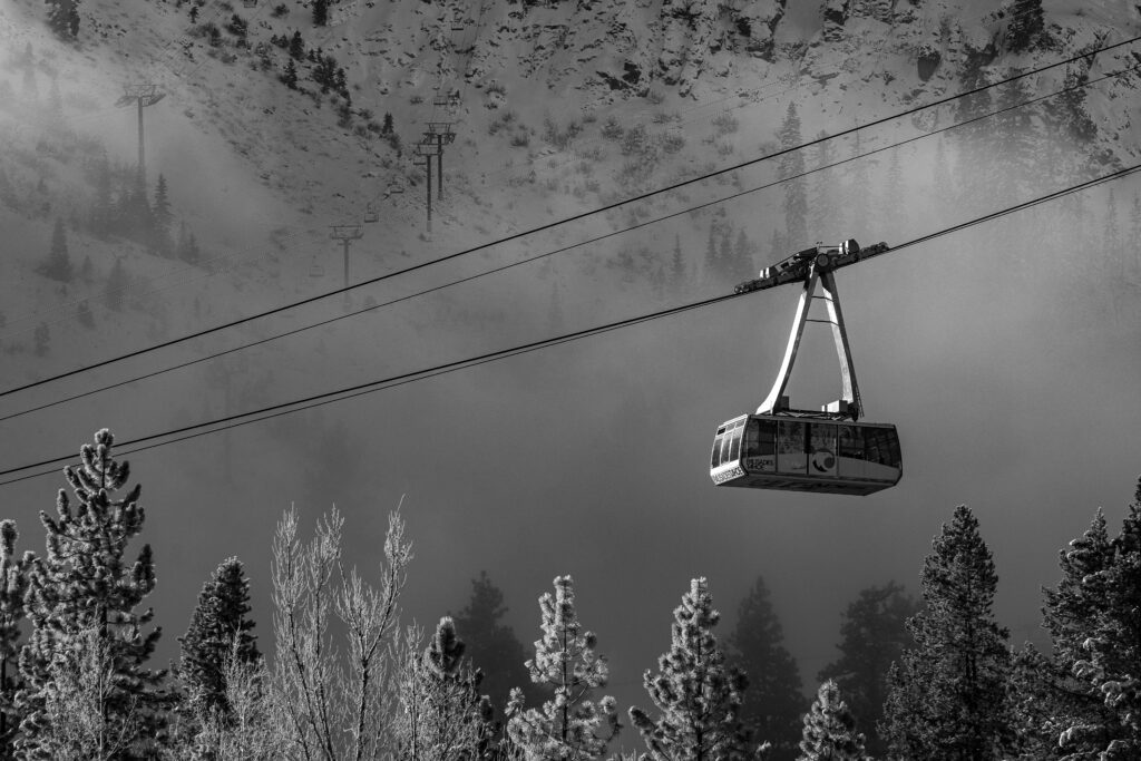 Aerial Tram rising over Olympic Valley